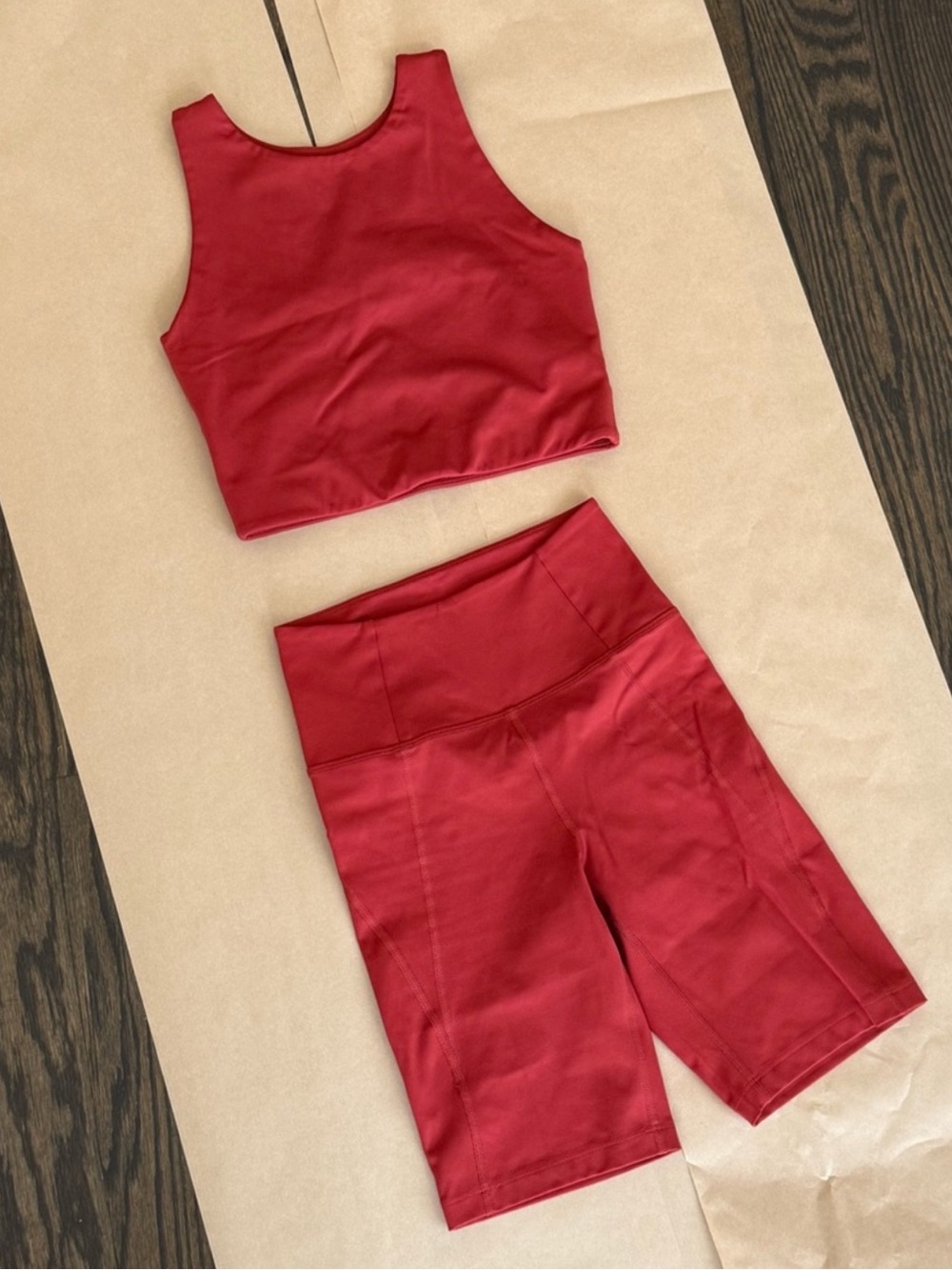 girlfriend collective Red High-Rise Bike Shorts & Crop Tank Set